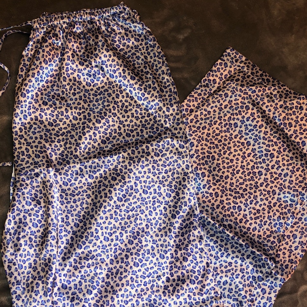 Satin Blue Cheetah Print PJ Pants
